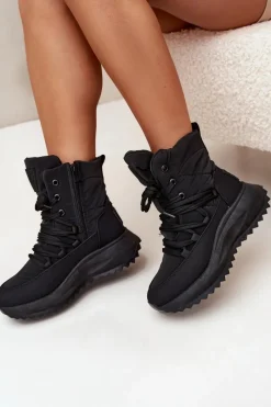 Big Star Shoes Śniegowce Damskie Na Zamek Big Star SS274059 Czarne Czarny