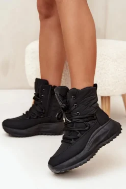 Big Star Shoes Śniegowce Damskie Na Zamek Big Star SS274059 Czarne Czarny