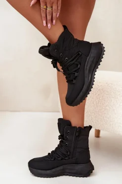 Big Star Shoes Śniegowce Damskie Na Zamek Big Star SS274059 Czarne Czarny