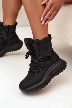 Big Star Shoes Śniegowce Damskie Na Zamek Big Star SS274059 Czarne Czarny