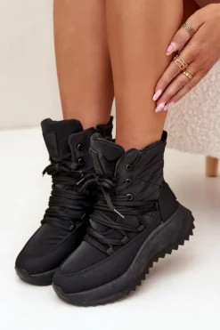 Big Star Shoes Śniegowce Damskie Na Zamek Big Star SS274059 Czarne Czarny