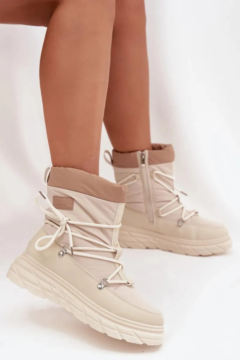 Clearance Lee Cooper Śniegowce Damskie Na Zamek LCJ-25-44-3931 Beżowe Beżowy