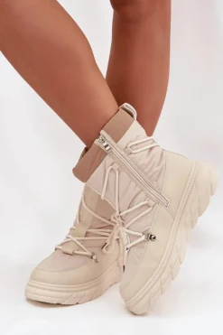 Clearance Lee Cooper Śniegowce Damskie Na Zamek LCJ-25-44-3931 Beżowe Beżowy