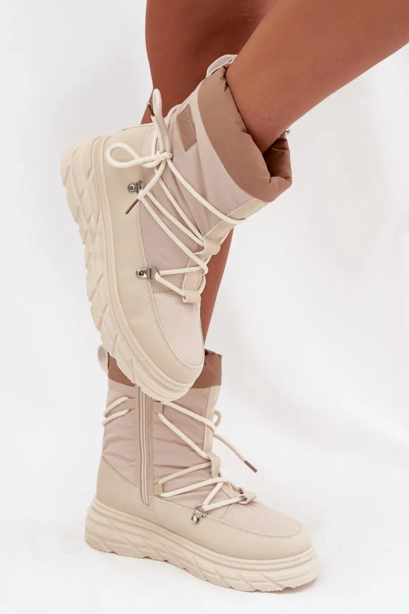 Clearance Lee Cooper Śniegowce Damskie Na Zamek LCJ-25-44-3931 Beżowe Beżowy