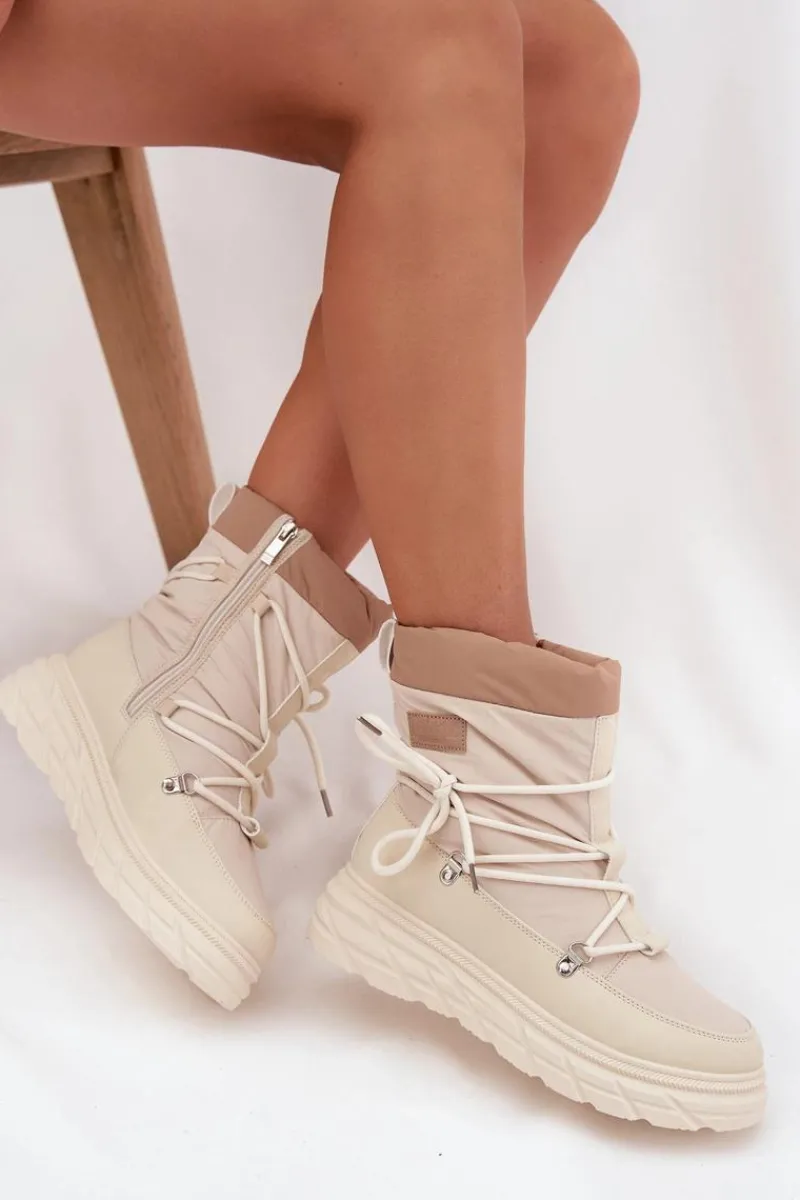 Clearance Lee Cooper Śniegowce Damskie Na Zamek LCJ-25-44-3931 Beżowe Beżowy