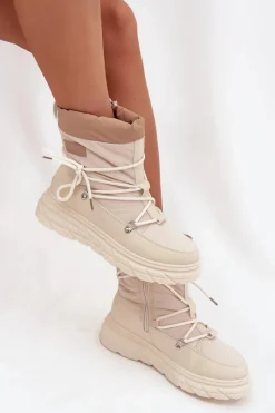 Clearance Lee Cooper Śniegowce Damskie Na Zamek LCJ-25-44-3931 Beżowe Beżowy
