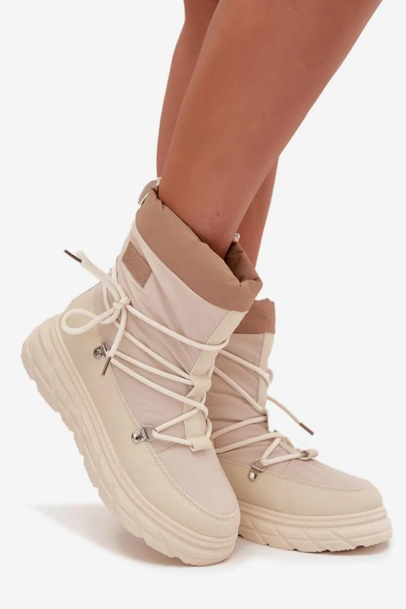 Clearance Lee Cooper Śniegowce Damskie Na Zamek LCJ-25-44-3931 Beżowe Beżowy