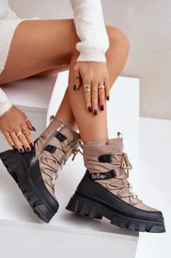 Śniegowce Damskie|Czarne Botki>Lee Cooper Śniegowce Damskie Na Zamek LCJ-24-47-3143 Beżowe Beżowy