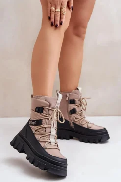 Śniegowce Damskie|Czarne Botki>Lee Cooper Śniegowce Damskie Na Zamek LCJ-24-47-3143 Beżowe Beżowy