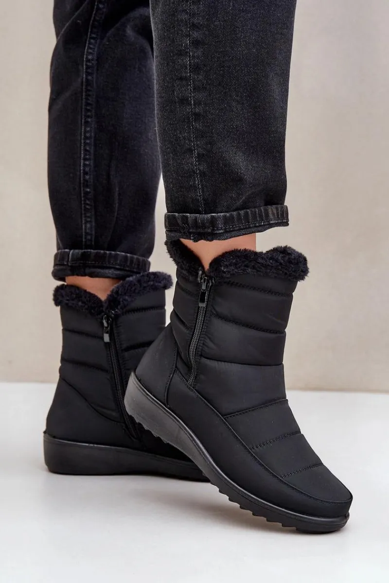 Śniegowce Damskie>Evento Śniegowce Damskie Na Zamek Z Futerkiem Czarne Fiorittia