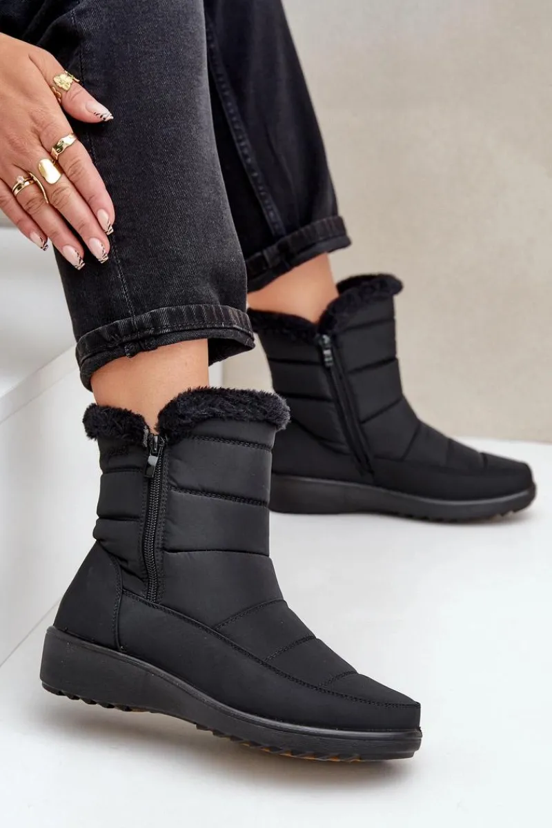 Śniegowce Damskie>Evento Śniegowce Damskie Na Zamek Z Futerkiem Czarne Fiorittia