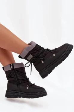 Hot Śniegowce Damskie Na Zamek LCJ-25-44-3930 Czarne Damskie Śniegowce Damskie