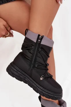 Hot Śniegowce Damskie Na Zamek LCJ-25-44-3930 Czarne Damskie Śniegowce Damskie