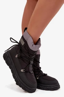 Hot Śniegowce Damskie Na Zamek LCJ-25-44-3930 Czarne Damskie Śniegowce Damskie