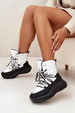 Outlet Śniegowce Damskie Na Zamek Big Star SS274060 Biało-Czarne Damskie Śniegowce Damskie