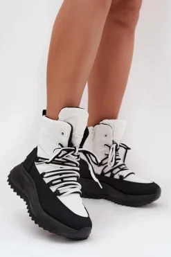 Outlet Śniegowce Damskie Na Zamek Big Star SS274060 Biało-Czarne Damskie Śniegowce Damskie