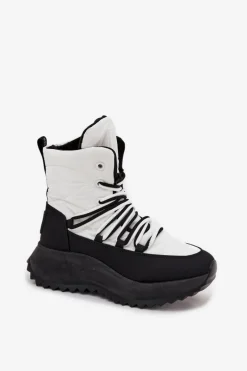 Outlet Śniegowce Damskie Na Zamek Big Star SS274060 Biało-Czarne Damskie Śniegowce Damskie