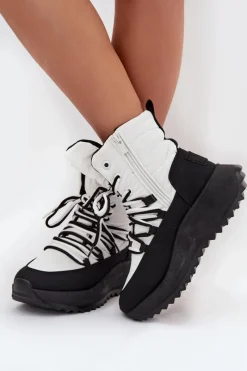 Outlet Śniegowce Damskie Na Zamek Big Star SS274060 Biało-Czarne Damskie Śniegowce Damskie