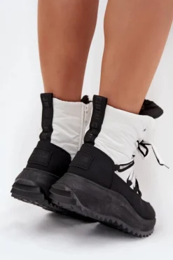 Outlet Śniegowce Damskie Na Zamek Big Star SS274060 Biało-Czarne Damskie Śniegowce Damskie