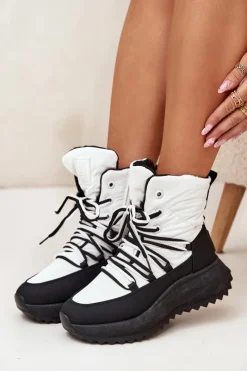 Outlet Śniegowce Damskie Na Zamek Big Star SS274060 Biało-Czarne Damskie Śniegowce Damskie