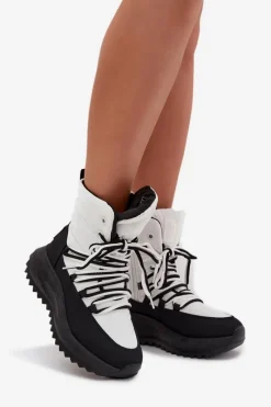 Outlet Śniegowce Damskie Na Zamek Big Star SS274060 Biało-Czarne Damskie Śniegowce Damskie