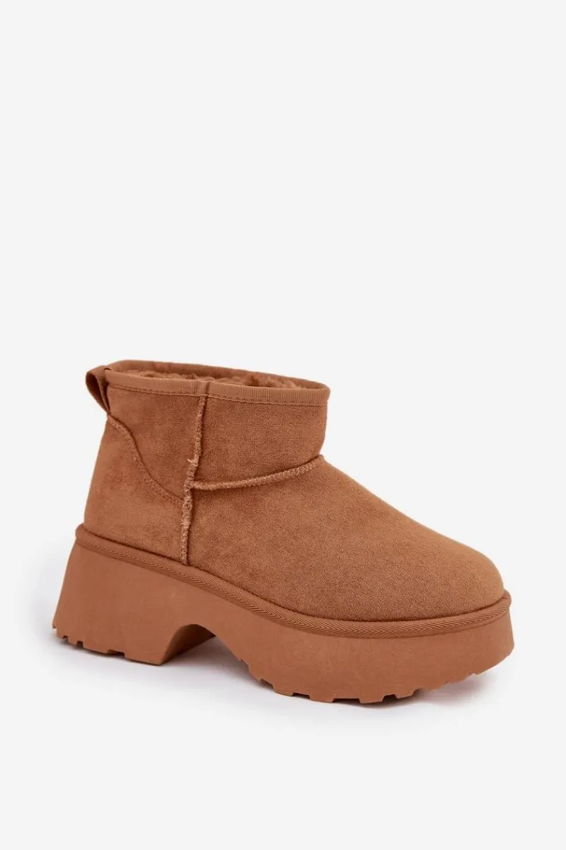 Sale Śniegowce Damskie Niskie Wsuwane Ocieplane Futerkiem Camel Mavelle Damskie Śniegowce Damskie