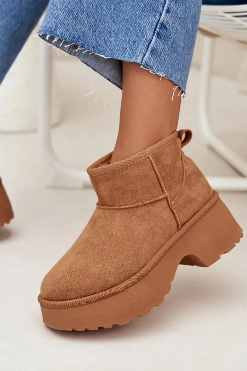 Sale Śniegowce Damskie Niskie Wsuwane Ocieplane Futerkiem Camel Mavelle Damskie Śniegowce Damskie