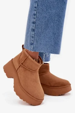 Sale Śniegowce Damskie Niskie Wsuwane Ocieplane Futerkiem Camel Mavelle Damskie Śniegowce Damskie