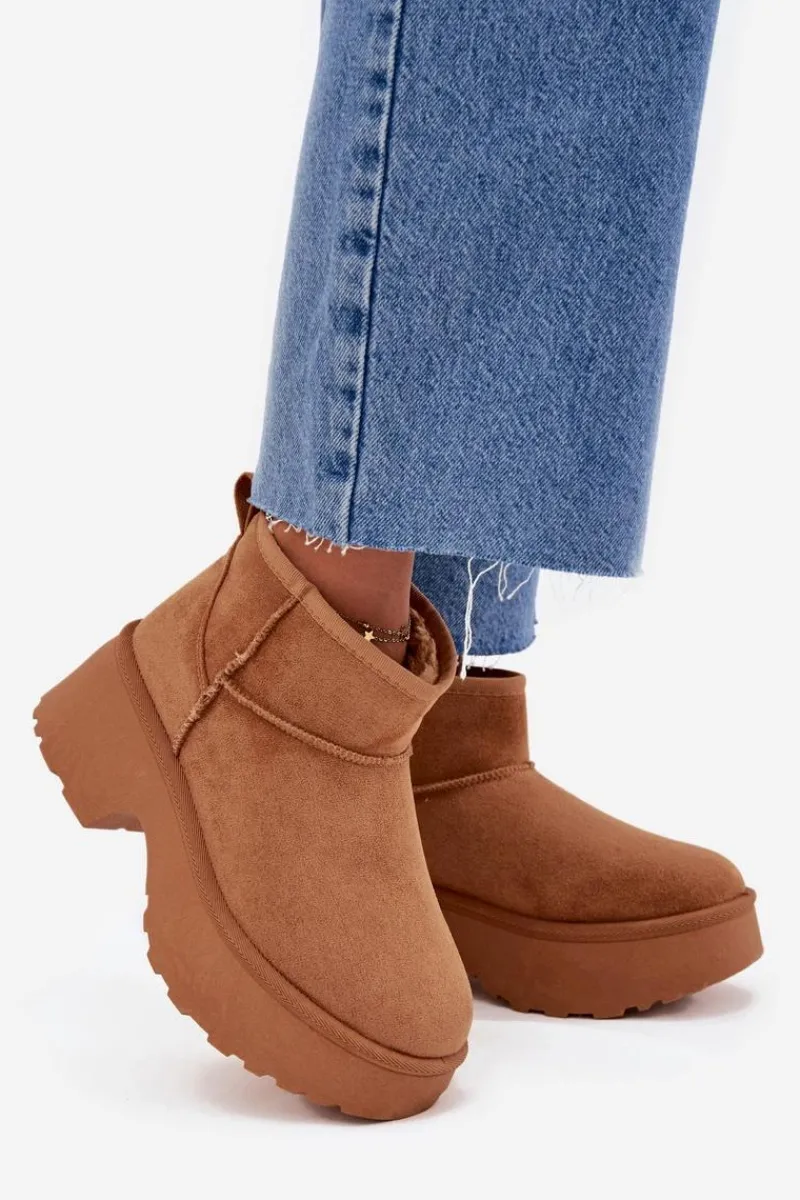 Sale Śniegowce Damskie Niskie Wsuwane Ocieplane Futerkiem Camel Mavelle Damskie Śniegowce Damskie