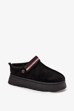 Discount Śniegowce Damskie Niskie Z Ruchomym Paskiem I Haftem Na Platformie Czarne Lyrisse Damskie Śniegowce Damskie|Kapcie Klasyczne