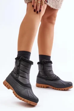 Sale Śniegowce Damskie Ocieplane Futerkiem Na Zamek LCJ-24-44-2866 Czarne Damskie Śniegowce Damskie|Damskie Trapery