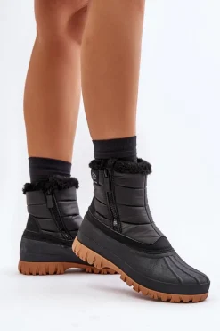 Sale Śniegowce Damskie Ocieplane Futerkiem Na Zamek LCJ-24-44-2866 Czarne Damskie Śniegowce Damskie|Damskie Trapery