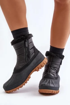 Sale Śniegowce Damskie Ocieplane Futerkiem Na Zamek LCJ-24-44-2866 Czarne Damskie Śniegowce Damskie|Damskie Trapery