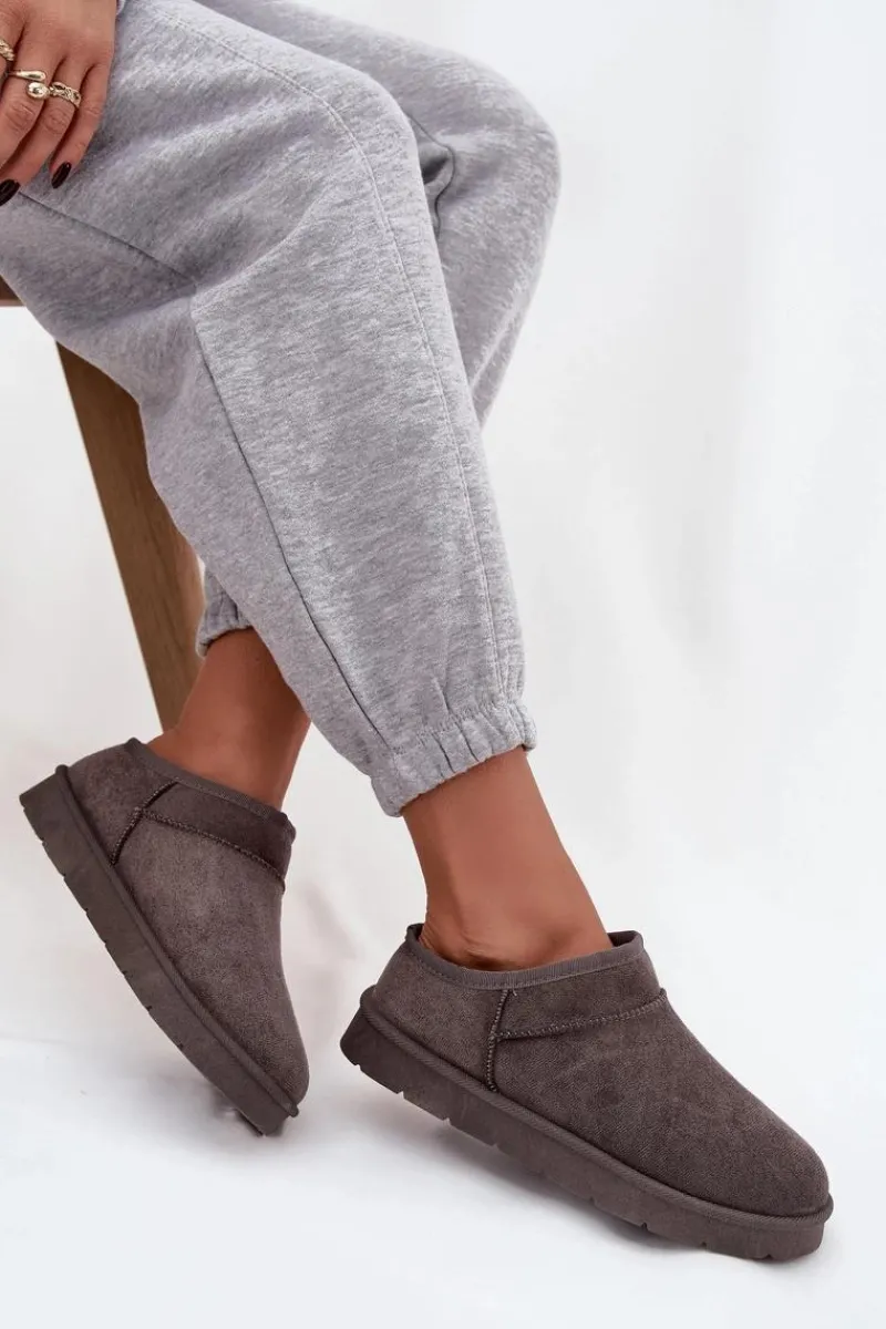 Śniegowce Damskie>Boto Śniegowce Damskie Ocieplane Futerkiem Ciemnoszare Serenne Szary