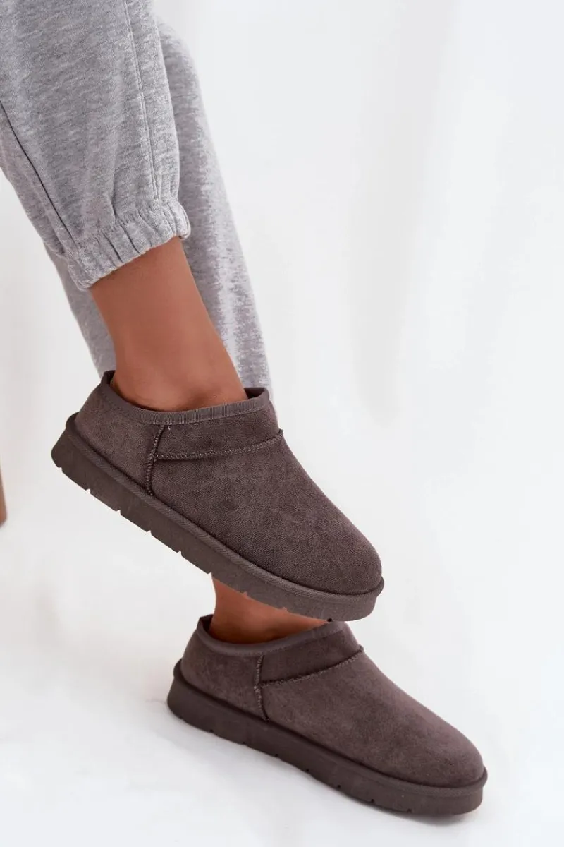 Śniegowce Damskie>Boto Śniegowce Damskie Ocieplane Futerkiem Ciemnoszare Serenne Szary