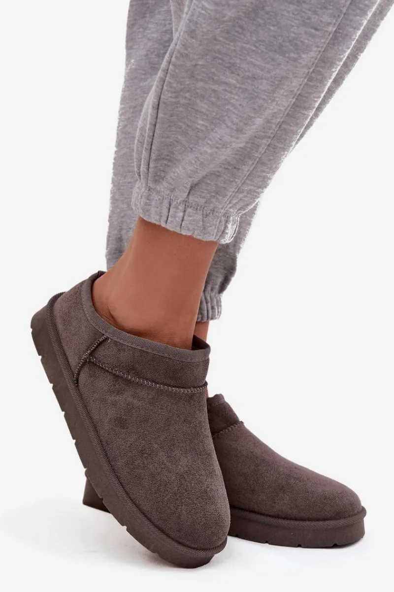 Śniegowce Damskie>Boto Śniegowce Damskie Ocieplane Futerkiem Ciemnoszare Serenne Szary