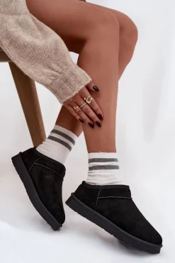 Hot Śniegowce Damskie Ocieplane Futerkiem Czarne Serenne Damskie Śniegowce Damskie