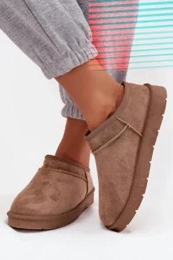 Boto Śniegowce Damskie Ocieplane Futerkiem Brązowe Serenne Brązowy