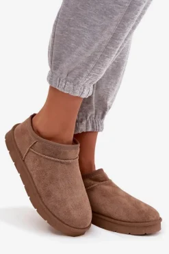 Boto Śniegowce Damskie Ocieplane Futerkiem Brązowe Serenne Brązowy