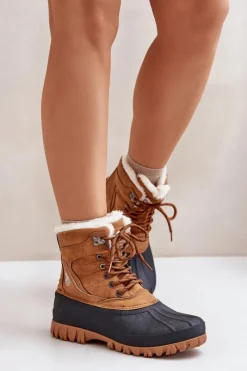 Sale Śniegowce Damskie Sznurowane Z Futerkiem LCJ-24-44-2869 Camel Damskie Śniegowce Damskie|Damskie Trapery