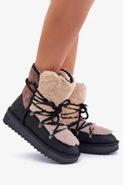 Best D.Franklin Śniegowce Damskie Z Futerkiem DFSH370012 Czarne Czarny