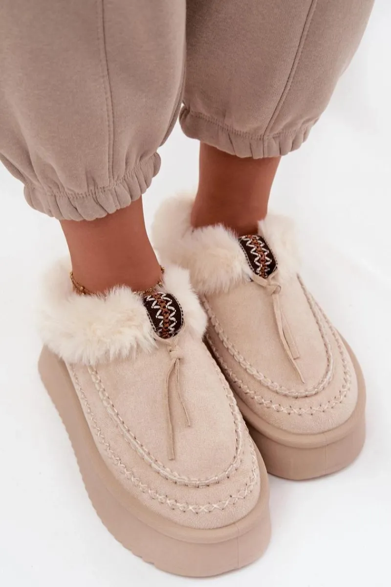Śniegowce Damskie>Boto Śniegowce Damskie Z Futerkiem Na Platformie Beżowe Rosmira Beżowy