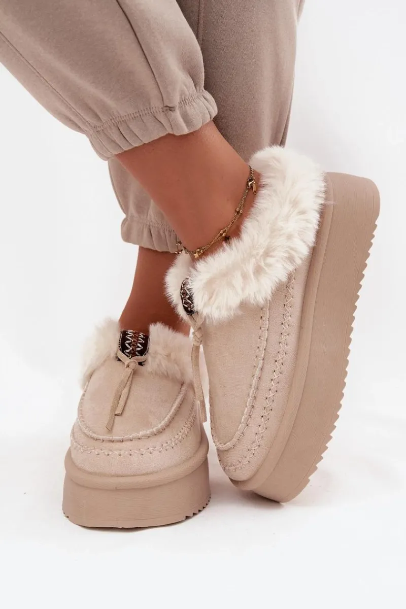 Śniegowce Damskie>Boto Śniegowce Damskie Z Futerkiem Na Platformie Beżowe Rosmira Beżowy