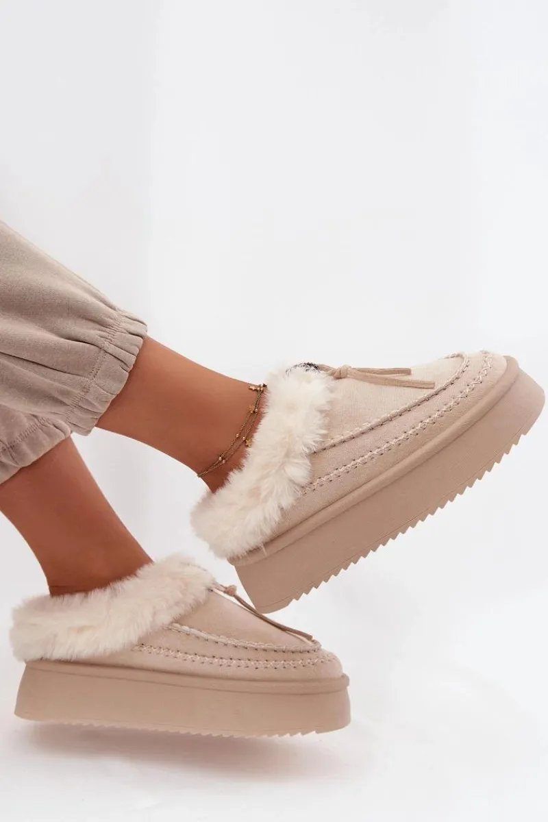 Śniegowce Damskie>Boto Śniegowce Damskie Z Futerkiem Na Platformie Beżowe Rosmira Beżowy