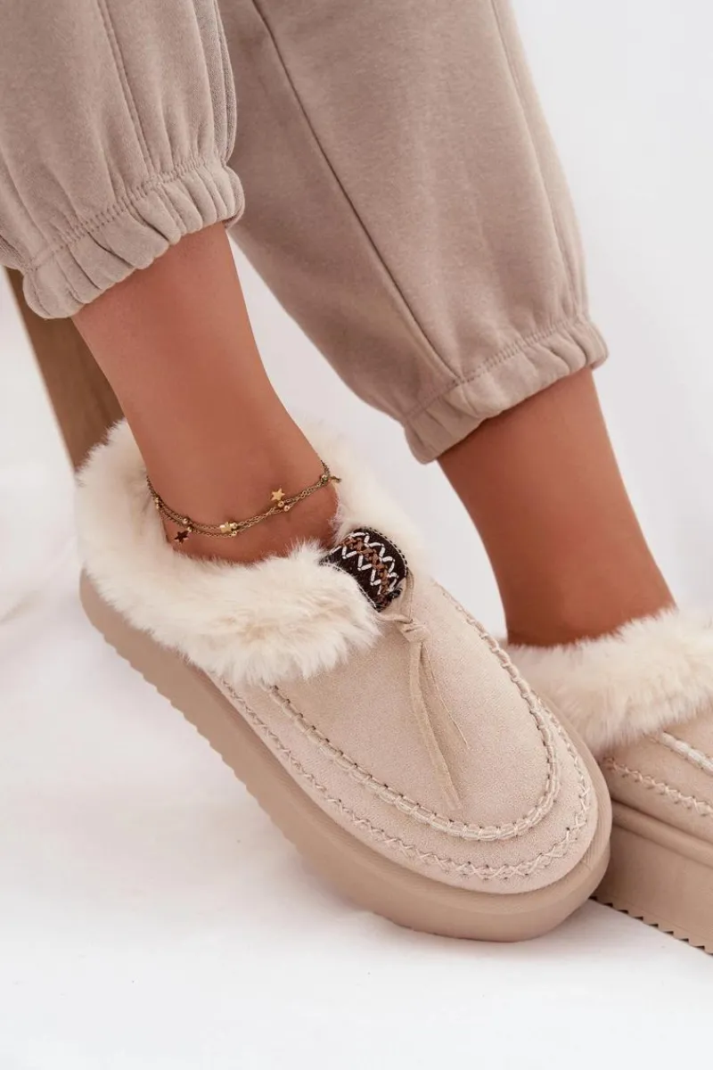 Śniegowce Damskie>Boto Śniegowce Damskie Z Futerkiem Na Platformie Beżowe Rosmira Beżowy