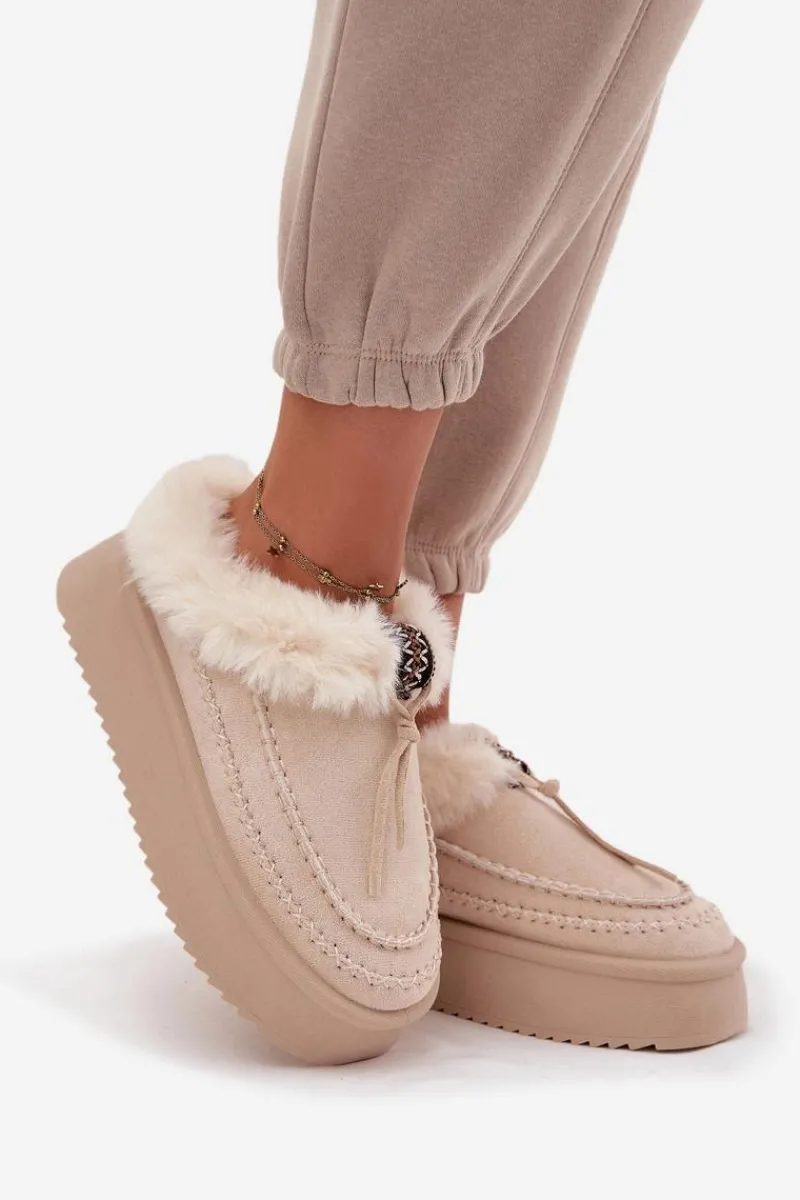 Śniegowce Damskie>Boto Śniegowce Damskie Z Futerkiem Na Platformie Beżowe Rosmira Beżowy