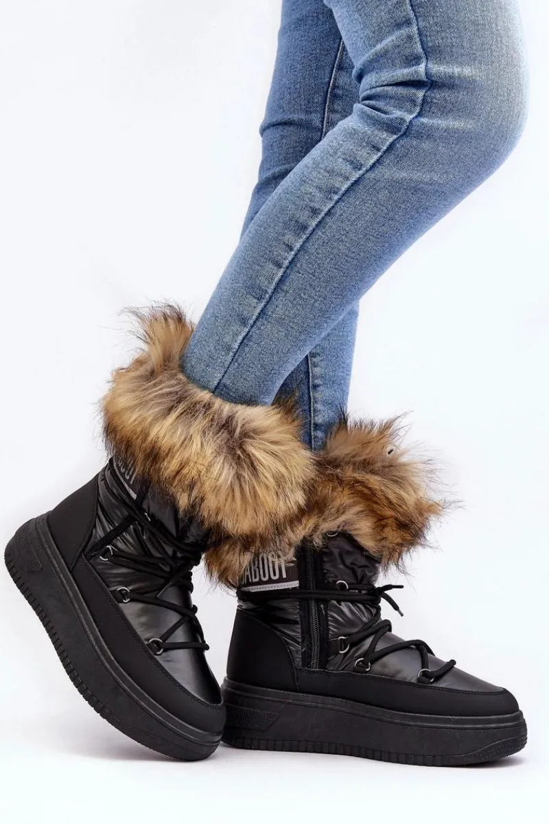 Śniegowce Damskie>Evento Śniegowce Damskie Z Futerkiem Na Platformie Czarne Nabilla