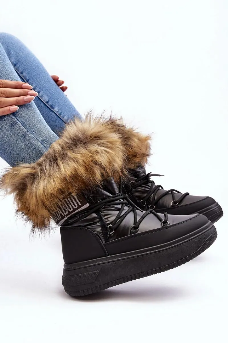 Śniegowce Damskie>Evento Śniegowce Damskie Z Futerkiem Na Platformie Czarne Nabilla