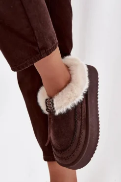 Discount Boto Śniegowce Damskie Z Futerkiem Na Platformie Czekoladowe Rosmira Brązowy
