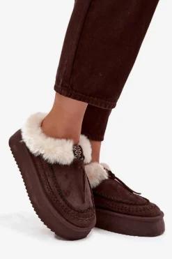 Discount Boto Śniegowce Damskie Z Futerkiem Na Platformie Czekoladowe Rosmira Brązowy